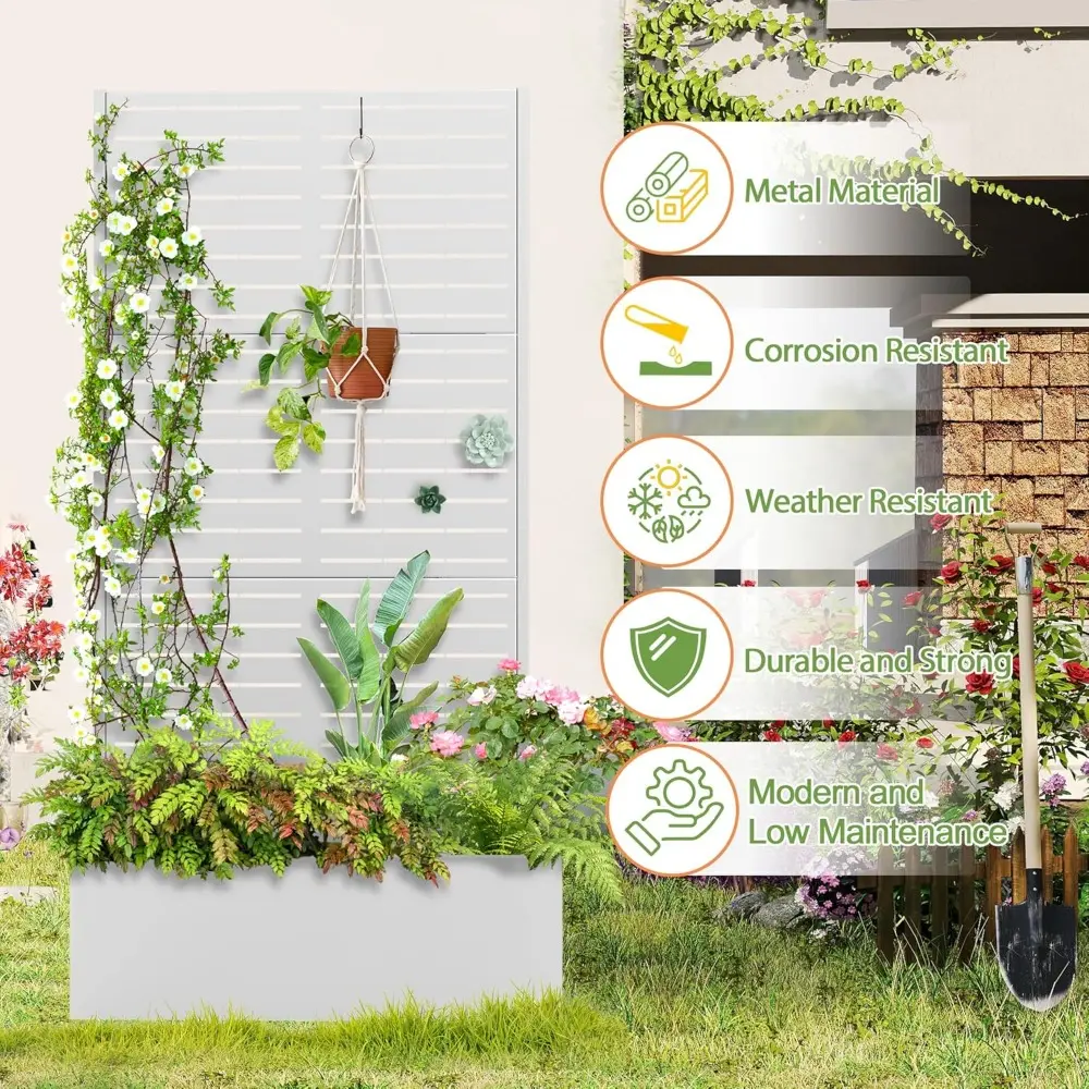Trellis for Climbing Plants Outdoor，Mental Garden Bed with Drainage Holes Outdoor Privacy Screen Design Tall planters for herb F