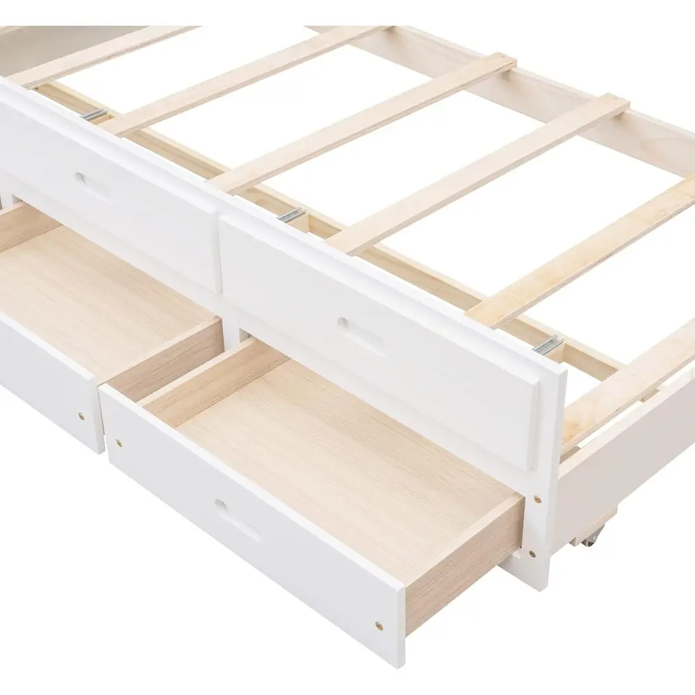 Harper & Bright Designs Twin Over Full Bunk Bed with Twin Size Trundle and 3 Storage Drawers, Solid Wood Bunk Bed Frame with Lad