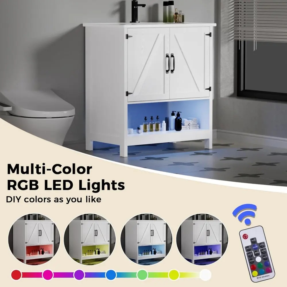 30" Bathroom Vanity with Sink, Modern Bathroom Cabinet, Bathroom Vanity Set, Double Soft Closing Cabinet Door with Organizer, Wh