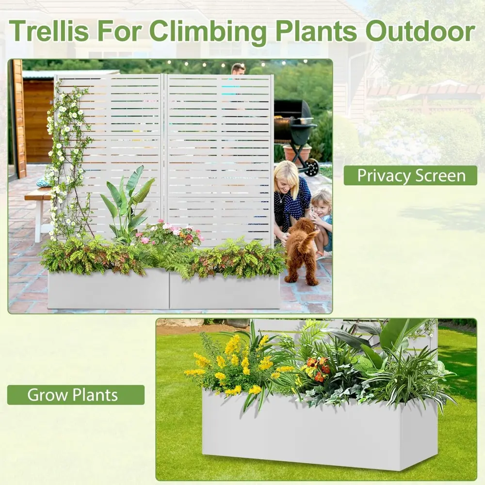 Trellis for Climbing Plants Outdoor，Mental Garden Bed with Drainage Holes Outdoor Privacy Screen Design Tall planters for herb F