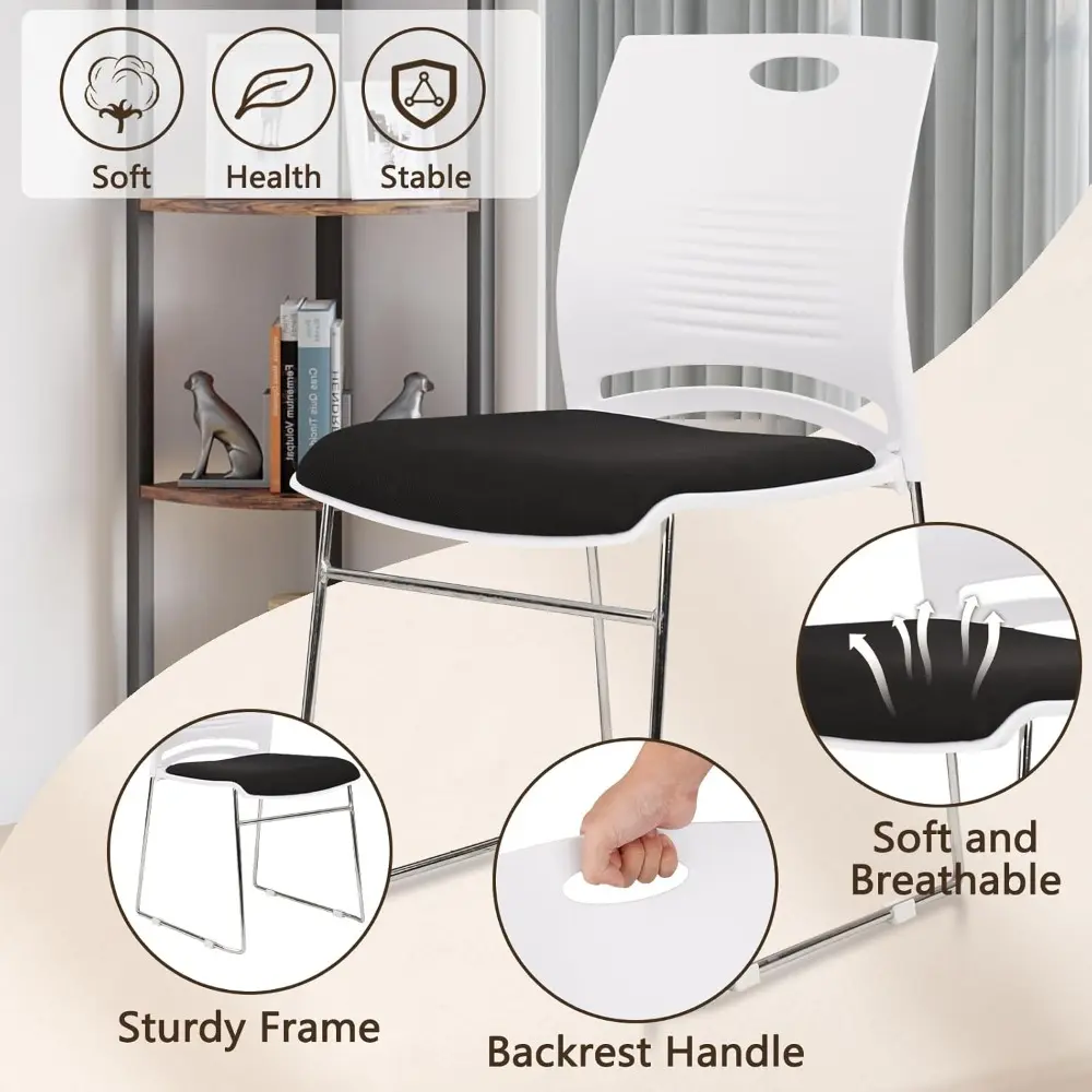 Stacking Home Office Guest Chair, Reception Stackable Chairs with Metal Sled Base, Conference Lobby Waiting Training School Kit
