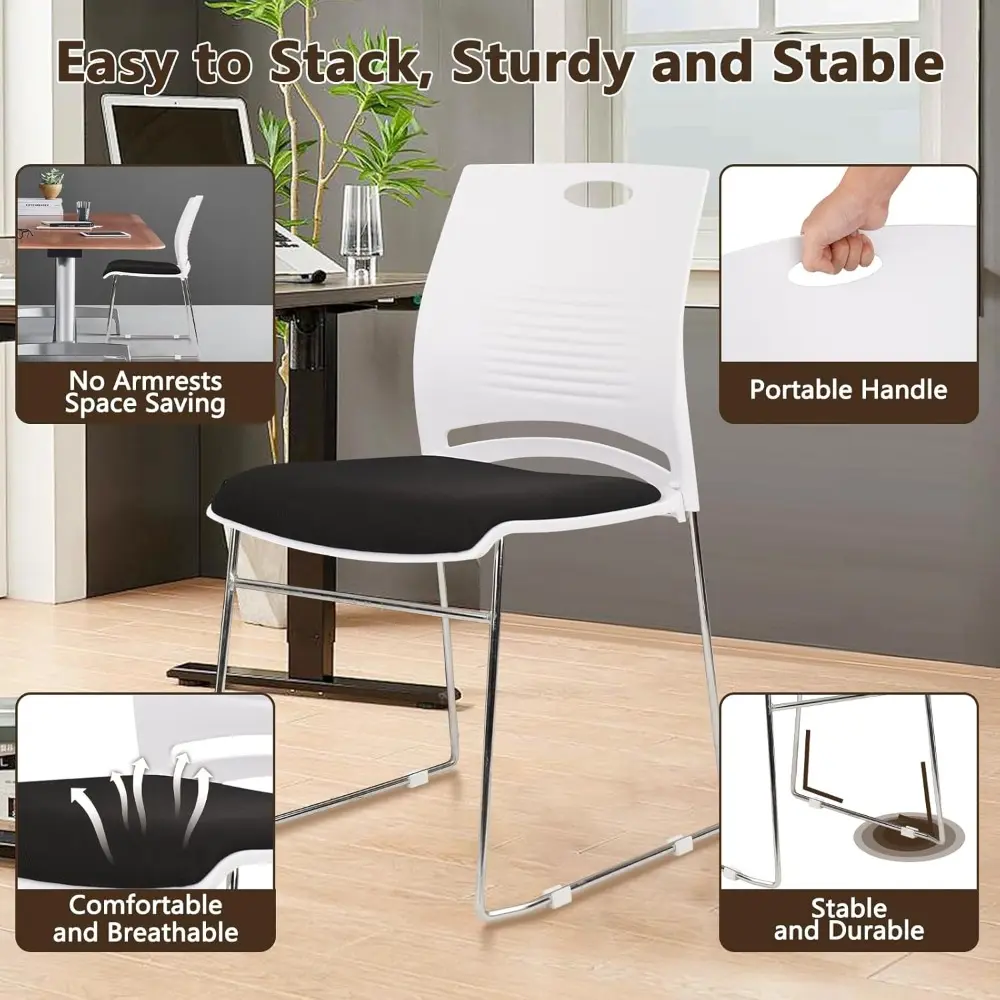 Stacking Home Office Guest Chair, Reception Stackable Chairs with Metal Sled Base, Conference Lobby Waiting Training School Kit