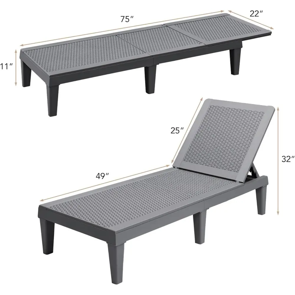 Outdoor Chaise Lounge Chair Set of 4 for Outside Pool Patio, Adjustable Waterproof Easy Assembly Chaise Lounge Outdoor (Light G