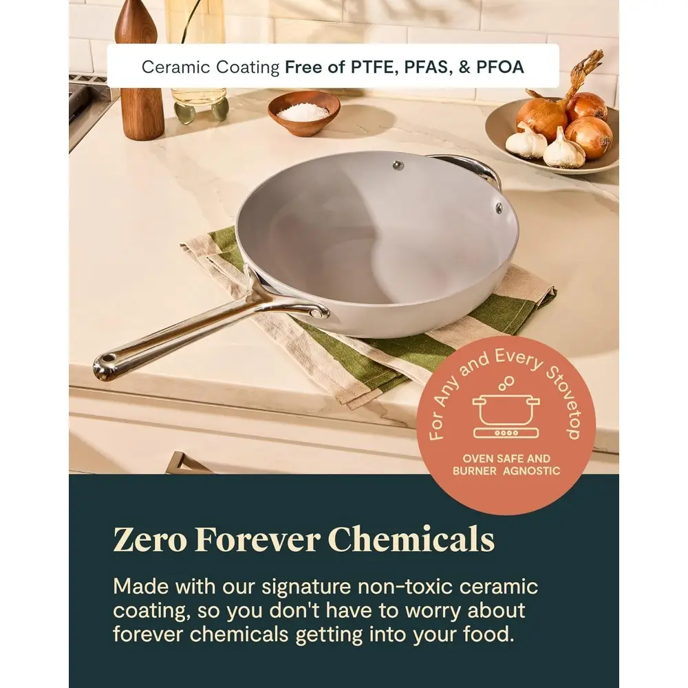 Non-Stick Stir Fry Pan - 12” Wok-Inspired Pan - Free From Forever Chemicals High-Sloped Walls Stainless Steel Handles