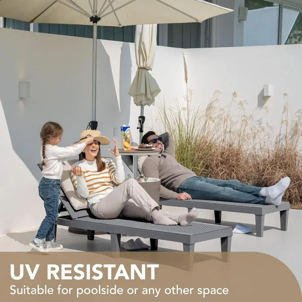 Outdoor Chaise Lounge Chair Set of 4 for Outside Pool Patio, Adjustable Waterproof Easy Assembly Chaise Lounge Outdoor (Light G