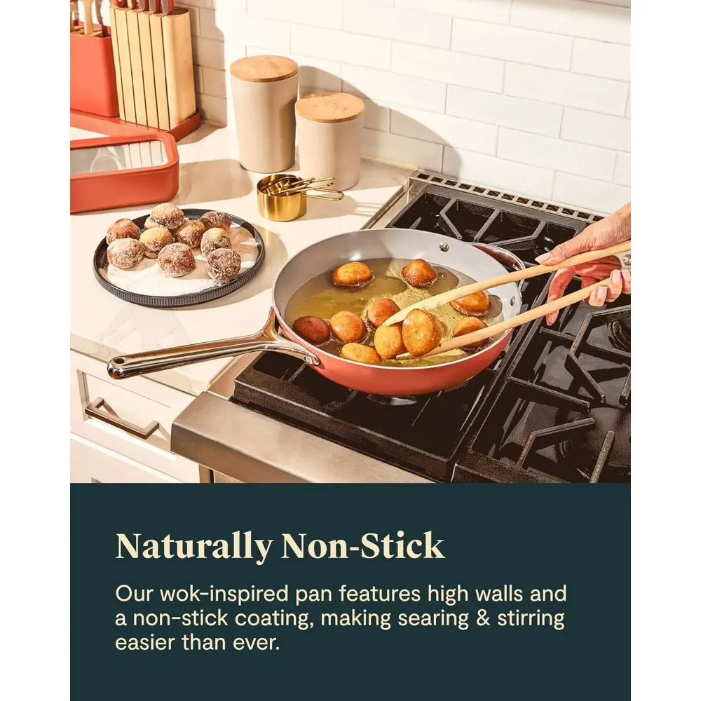 Non-Stick Stir Fry Pan - 12” Wok-Inspired Pan - Free From Forever Chemicals High-Sloped Walls Stainless Steel Handles