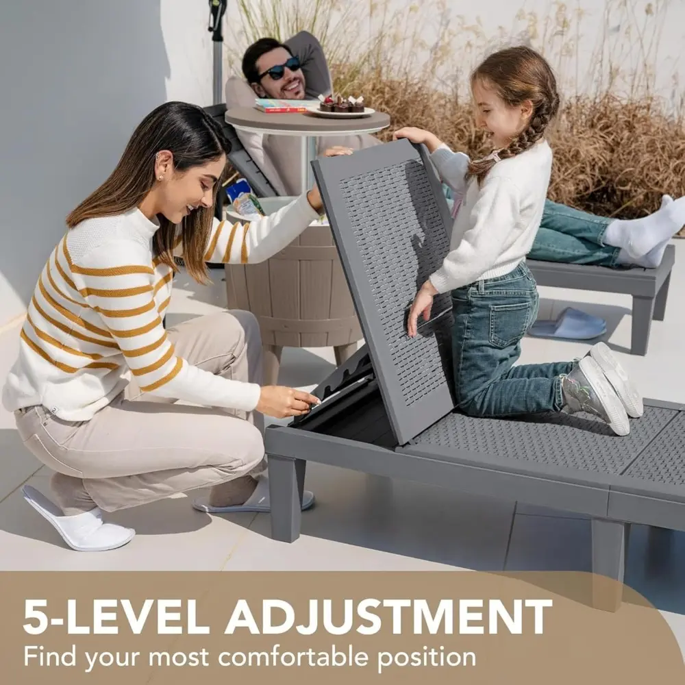 Outdoor Chaise Lounge Chair Set of 4 for Outside Pool Patio, Adjustable Waterproof Easy Assembly Chaise Lounge Outdoor (Light G
