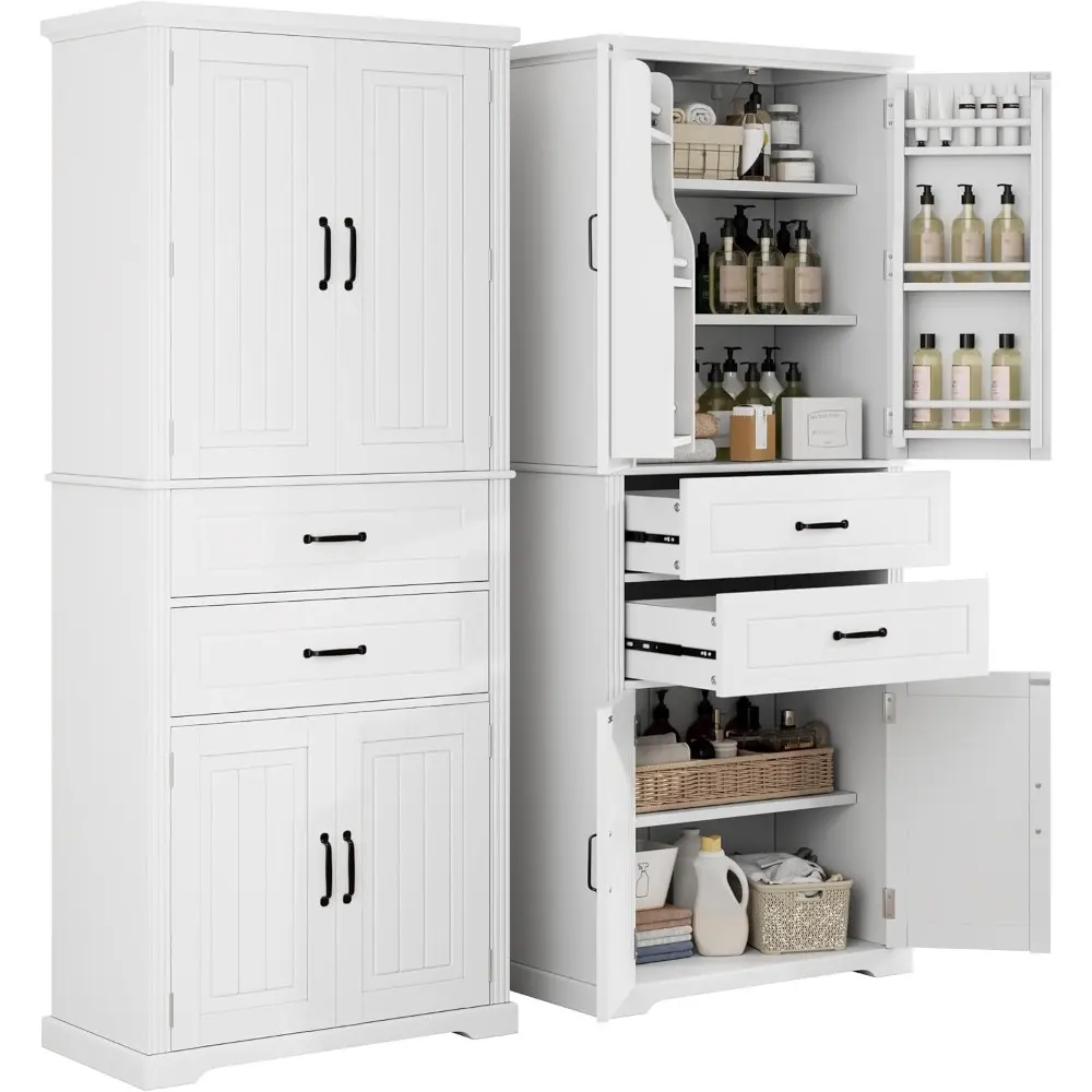 72'' Tall Bathroom Storage Cabinet with 4 Doors,2 Drawers, Adjustable Shelves and Storage Racks, Freestanding Linen Cabinet Kitc