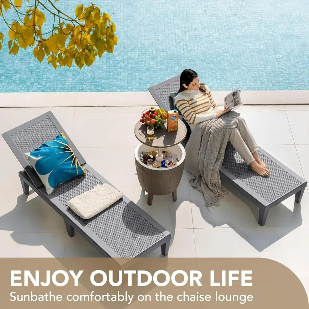 Outdoor Chaise Lounge Chair Set of 4 for Outside Pool Patio, Adjustable Waterproof Easy Assembly Chaise Lounge Outdoor (Light G