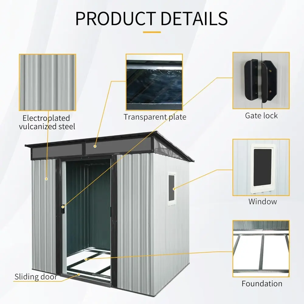 6x5 ft Outdoor Metal Storage Shed with Floor Foundation and Window, Lockable Galvanized Steel Tool Shed with Sliding Door, Air V