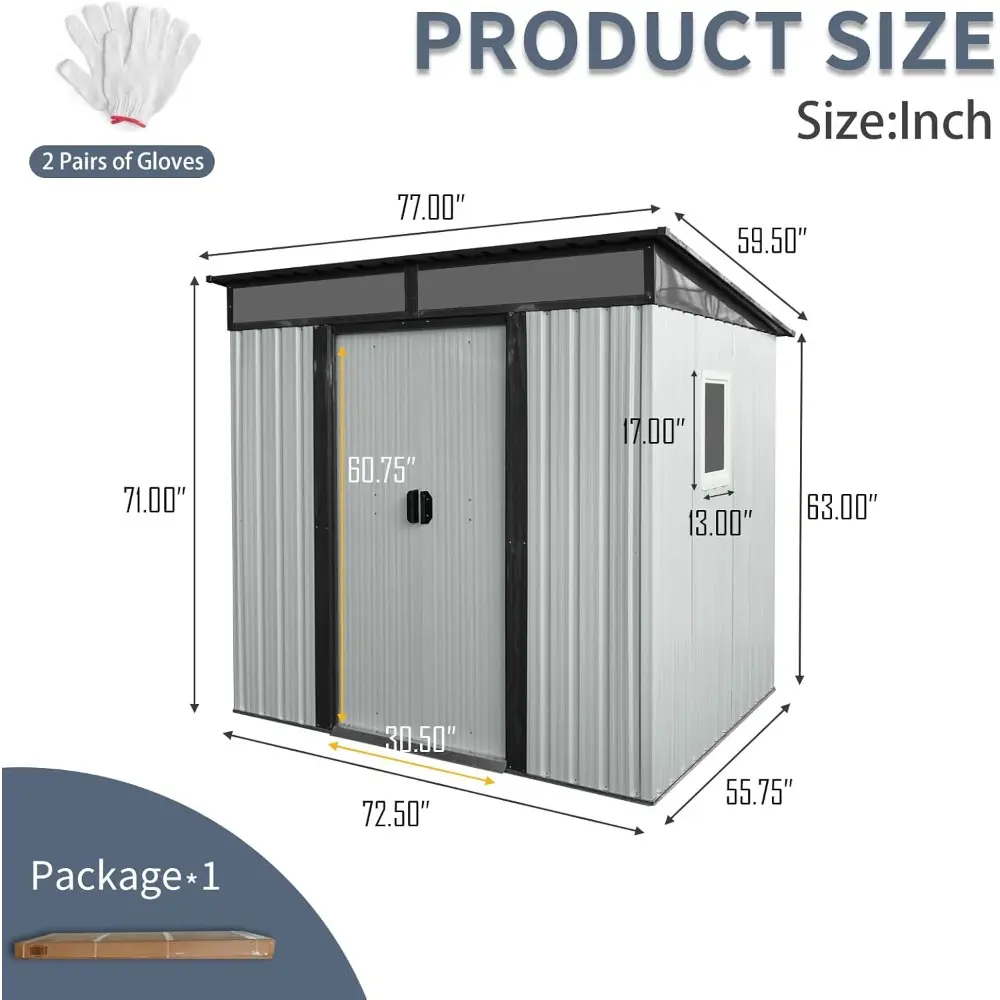6x5 ft Outdoor Metal Storage Shed with Floor Foundation and Window, Lockable Galvanized Steel Tool Shed with Sliding Door, Air V