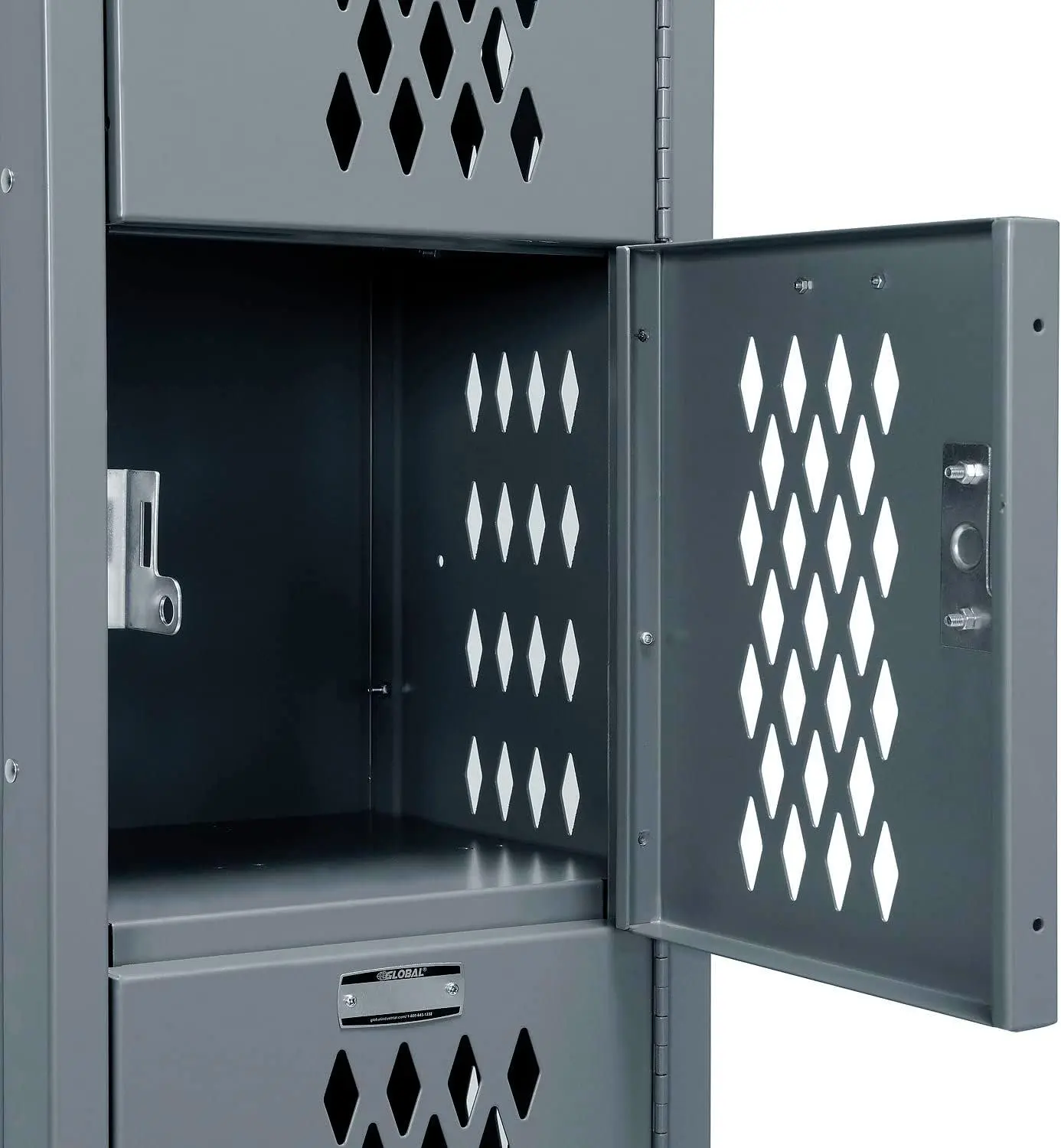 Heavy Duty Ventilated Steel Locker, Six Tier, 3-Wide, 12x18x12, Unassembled, Gray
