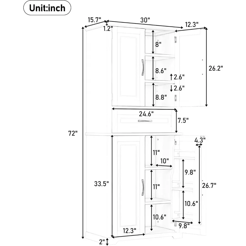 Harper & Bright Designs Storage Cabinet, 72 Inch Freestanding Floor Bathroom Storage Cabinet with 2 Double-Door, One Drawer and