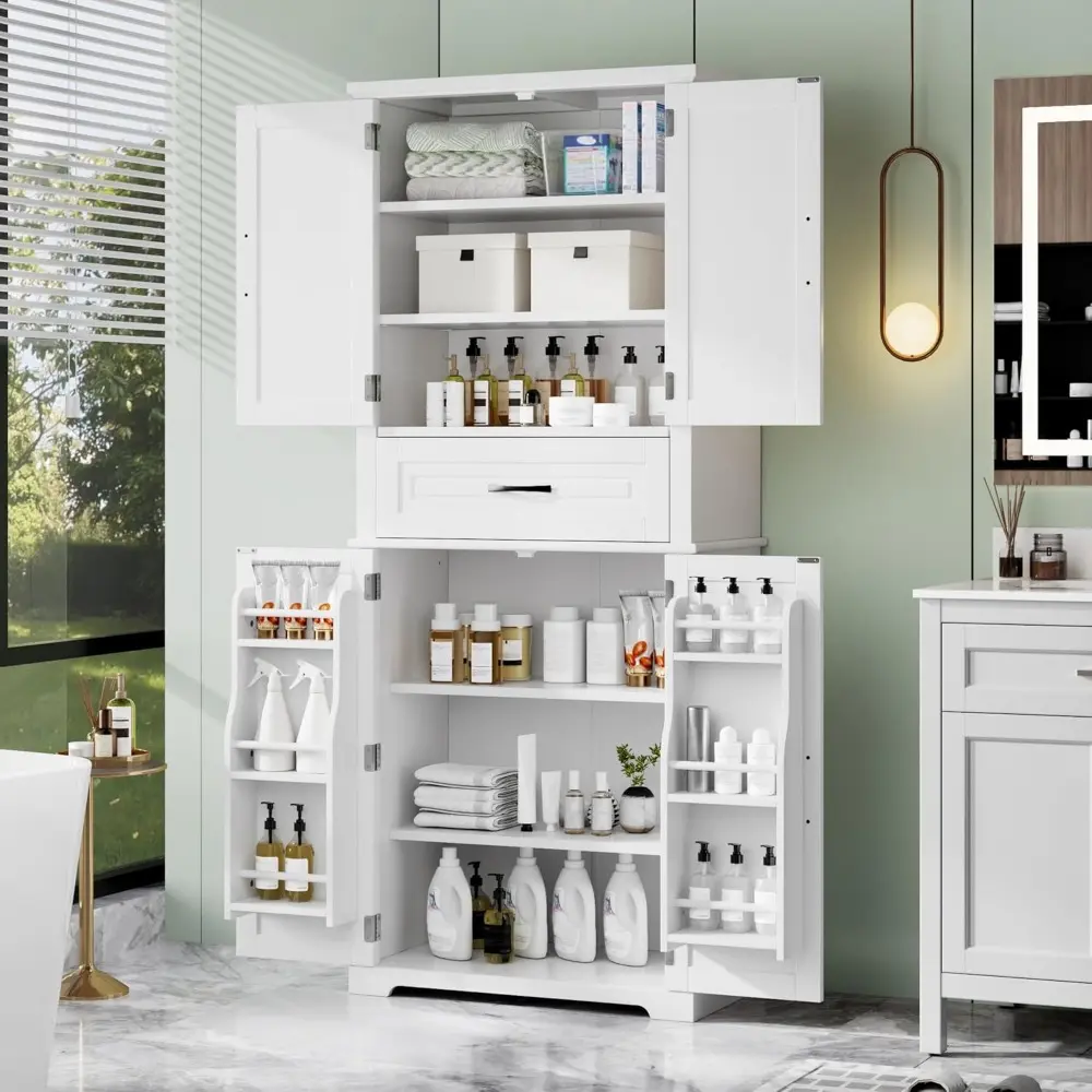 Harper & Bright Designs Storage Cabinet, 72 Inch Freestanding Floor Bathroom Storage Cabinet with 2 Double-Door, One Drawer and