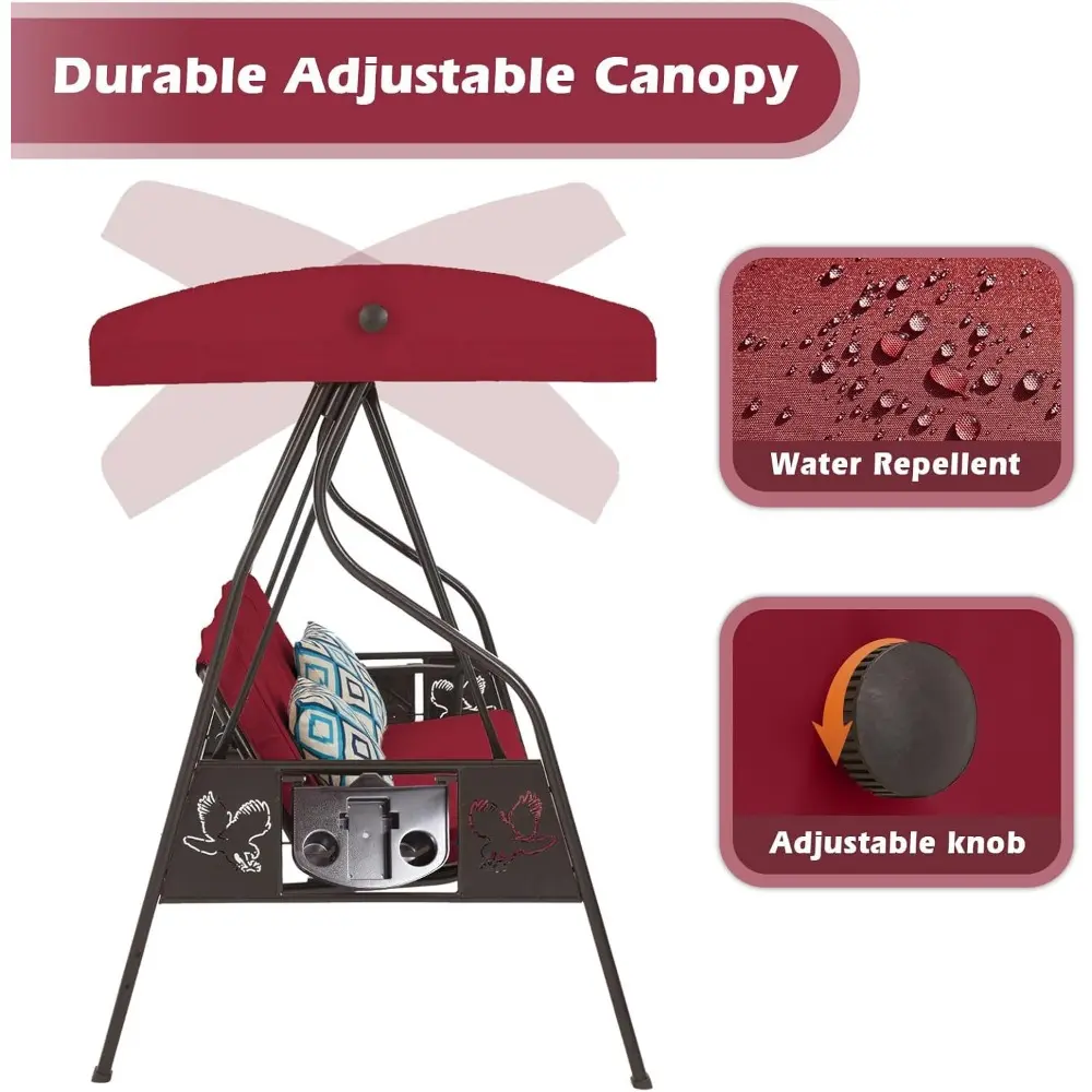 3-Seat Outdoor Porch Swing with Stand, Patio Swing with Canopy, 2 in 1 Porch Swing Bed & Patio Chair for Adult w/Extra