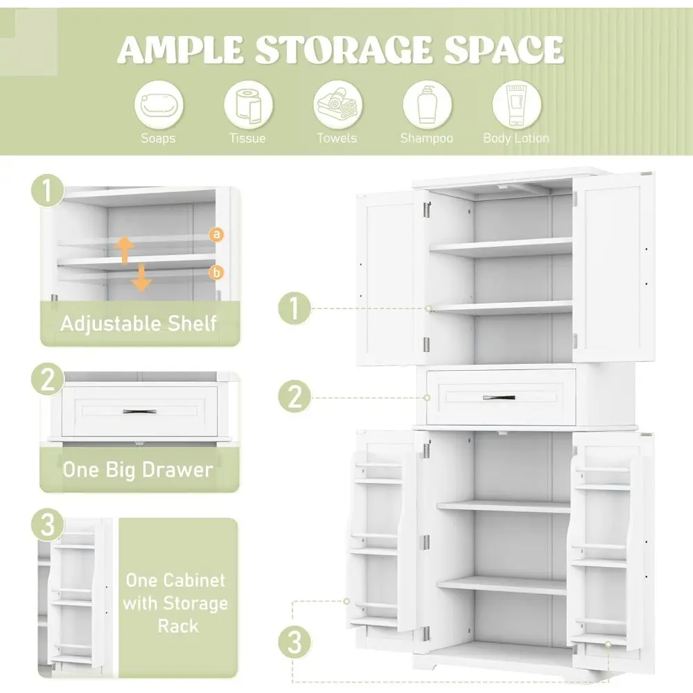Harper & Bright Designs Storage Cabinet, 72 Inch Freestanding Floor Bathroom Storage Cabinet with 2 Double-Door, One Drawer and