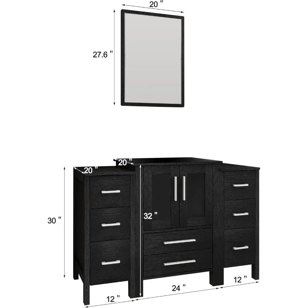 48" Black Bathroom Vanity with Sink Combo,2 Bathroom Storage Side Cabinets,Modern Bathroom Vanity Vessel Sink Combo,ORB Faucet