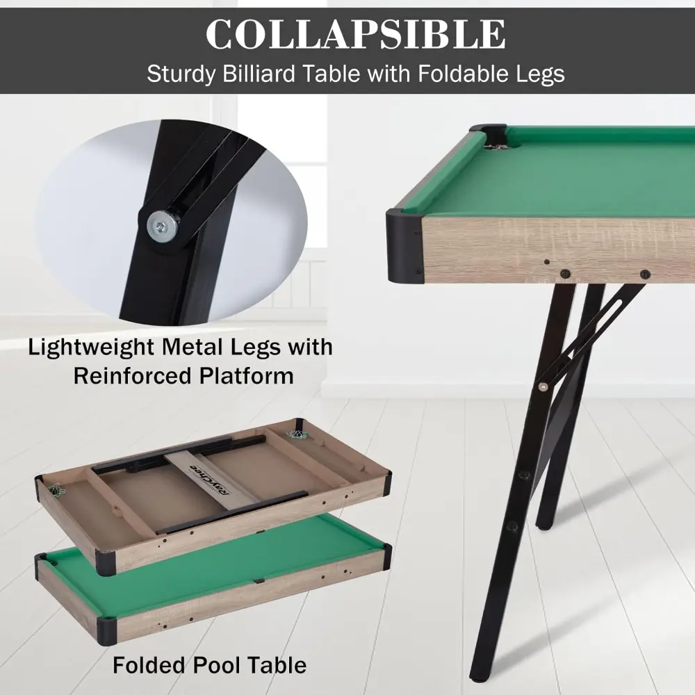 Folding Pool Table, Portable Billiard Game Tables for Kids and Adults, Mini Pool Table with Locking Legs, Adjustable Feet, Balls