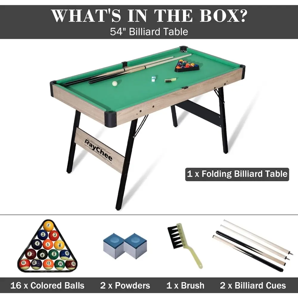 Folding Pool Table, Portable Billiard Game Tables for Kids and Adults, Mini Pool Table with Locking Legs, Adjustable Feet, Balls