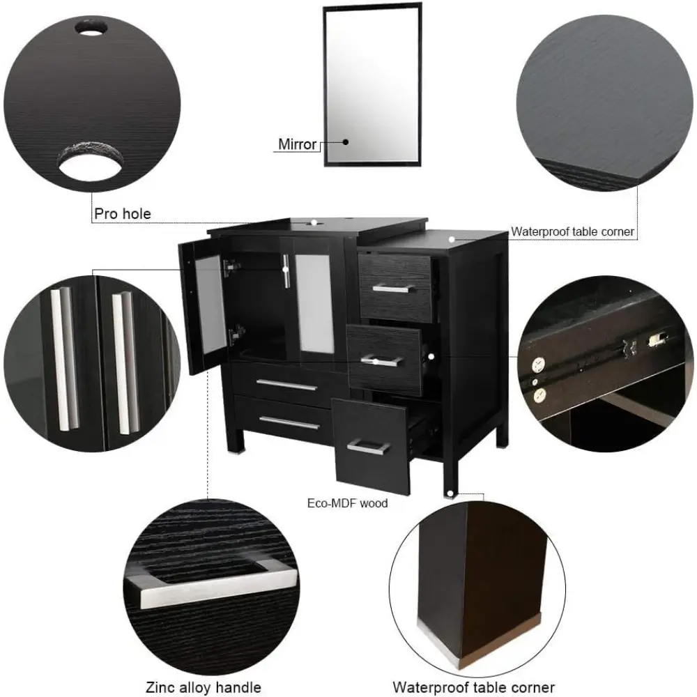 48" Black Bathroom Vanity with Sink Combo,2 Bathroom Storage Side Cabinets,Modern Bathroom Vanity Vessel Sink Combo,ORB Faucet