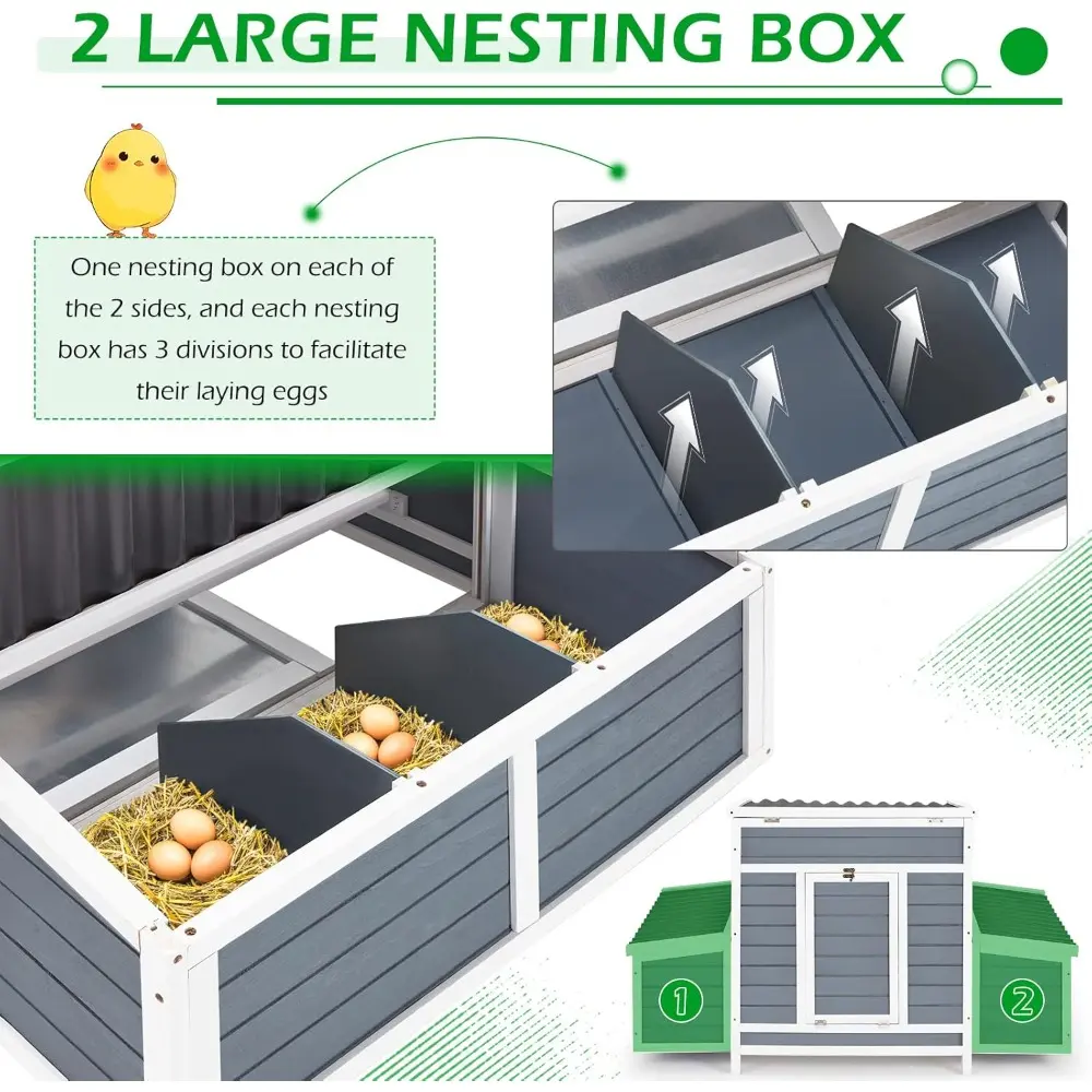 Chicken Coop, 56" Large Wooden Chicken Hutch with 6 Nesting Boxes, Outdoor Hen House Chicken Cage
