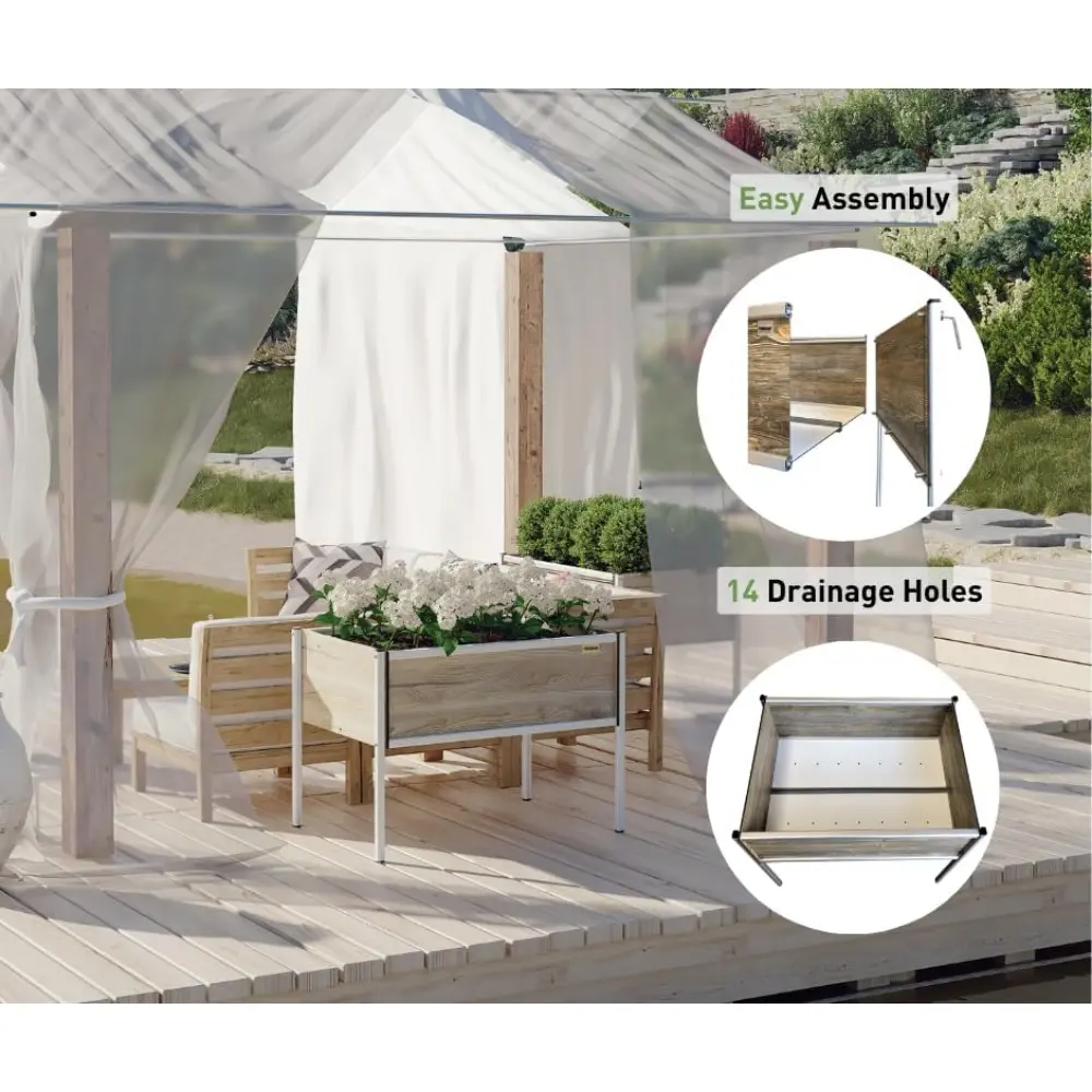 Foreman Raised Garden Bed on Wheels – Weather-Resistant Raised Garden Bed (48" x 24" x 32") with Drainage, Ideal Raised Garden B