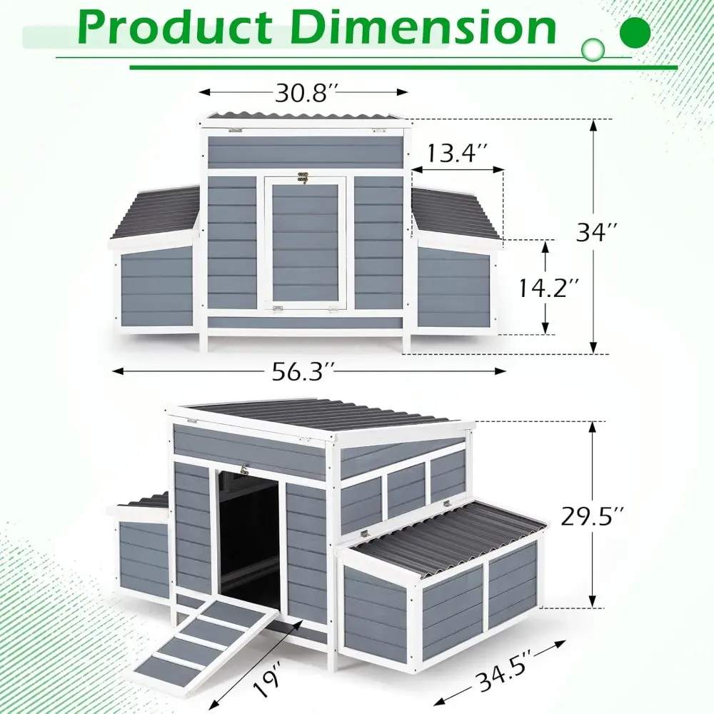 Chicken Coop, 56" Large Wooden Chicken Hutch with 6 Nesting Boxes, Outdoor Hen House Chicken Cage