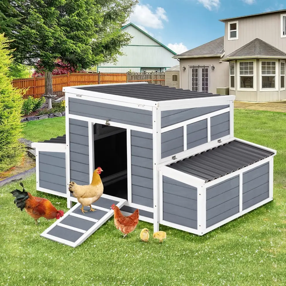 Chicken Coop, 56" Large Wooden Chicken Hutch with 6 Nesting Boxes, Outdoor Hen House Chicken Cage