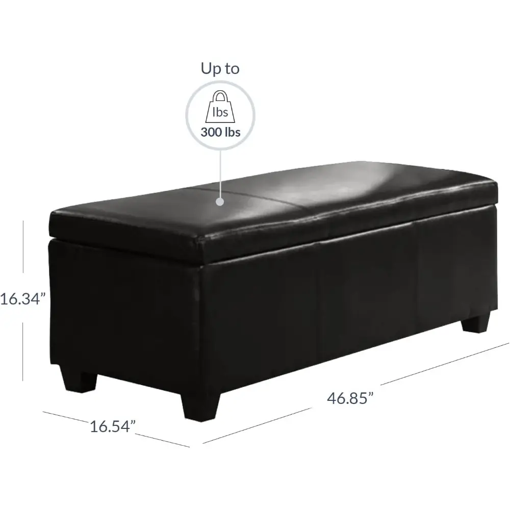 47 Inch Storage Ottoman, Faux Leather Storage Bench Bedroom Bench with Safety Close Hinge, Ottoman with Storage for Living Room