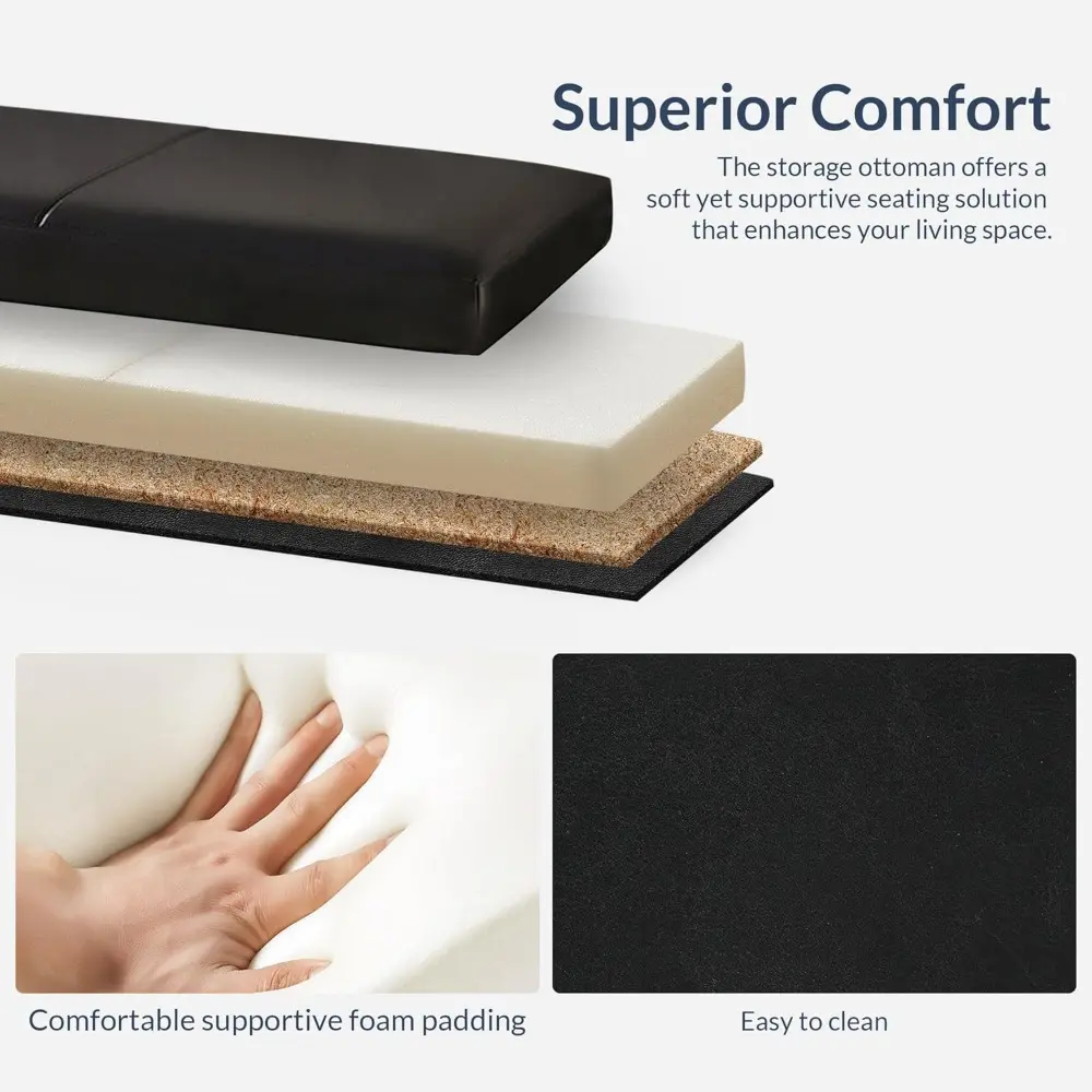 47 Inch Storage Ottoman, Faux Leather Storage Bench Bedroom Bench with Safety Close Hinge, Ottoman with Storage for Living Room