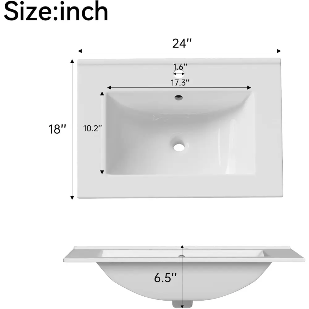 24" Floating Bathroom Vanity with Sink Ceramic, Wall-Mounted Bathroom Storage Cabinet with Two Doors, Gold Handles & Soft-Close