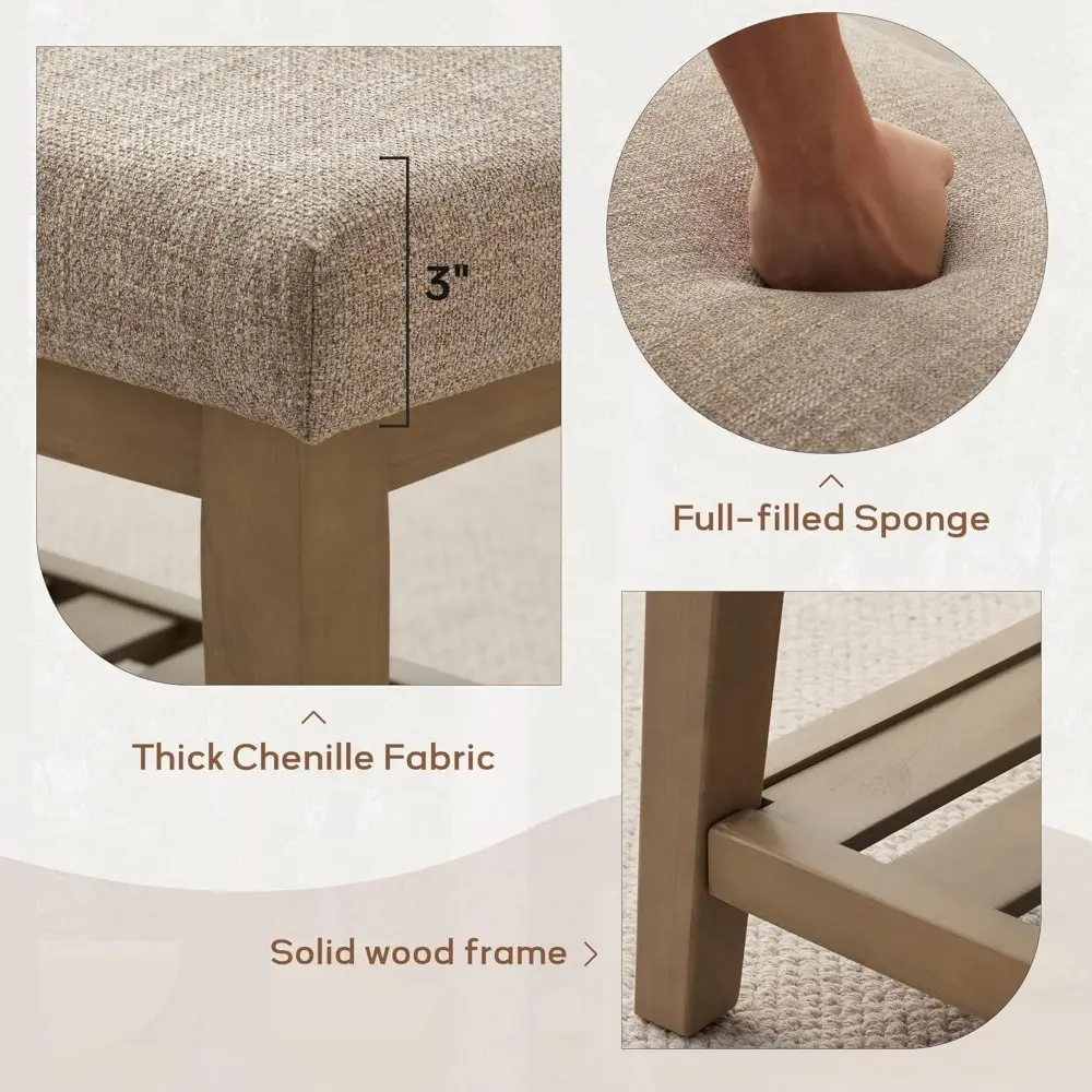 Entryway Shoe Bench with Cushion, End of Bed Bench,Upholstered Bench for Kitchen, Bench with Solid Wood Shelf, Fabric Ottoman Be