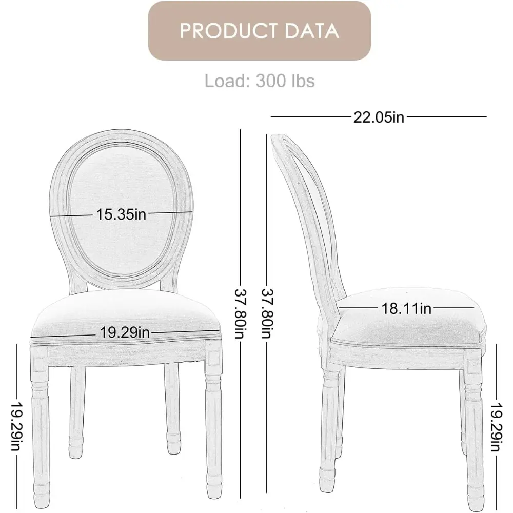 French Country Dining Chairs Set of 4, Farmhouse Dining Chairs with Round Backrest, Upholstered Rattan Dining Chair with Solid