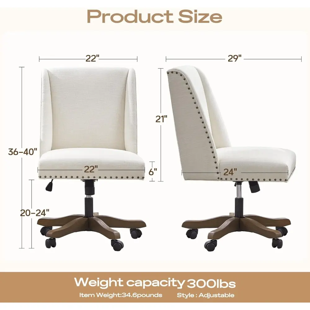 Armless Upholstered Office Chair with Wooden Legs, Modern Criss Cross Adjustable Home Office Desk Chair Sewing Chair Swivel Chai