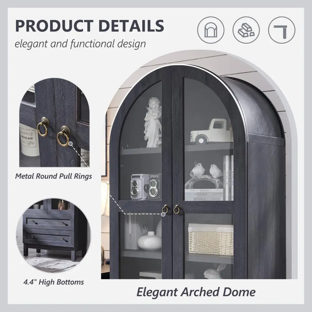 71" Tall Arched Bathroom Storage Cabinet, 4-Tier cabinet w/2 Large Drawers &Adjustable Shelves, Wooden Bathroom Floor cabinets w
