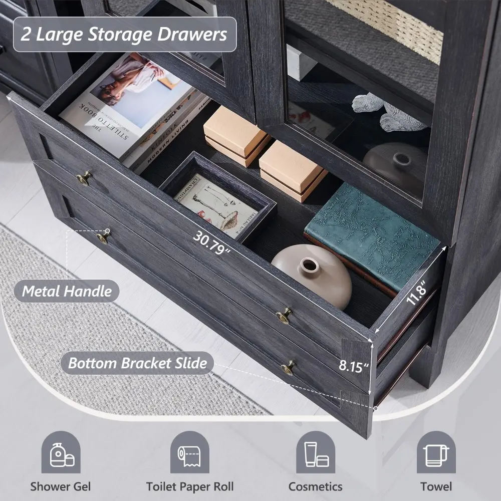 71" Tall Arched Bathroom Storage Cabinet, 4-Tier cabinet w/2 Large Drawers &Adjustable Shelves, Wooden Bathroom Floor cabinets w