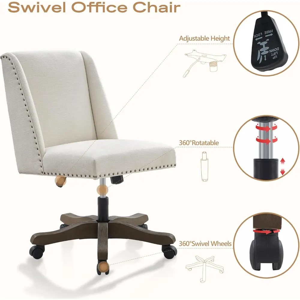 Armless Upholstered Office Chair with Wooden Legs, Modern Criss Cross Adjustable Home Office Desk Chair Sewing Chair Swivel Chai
