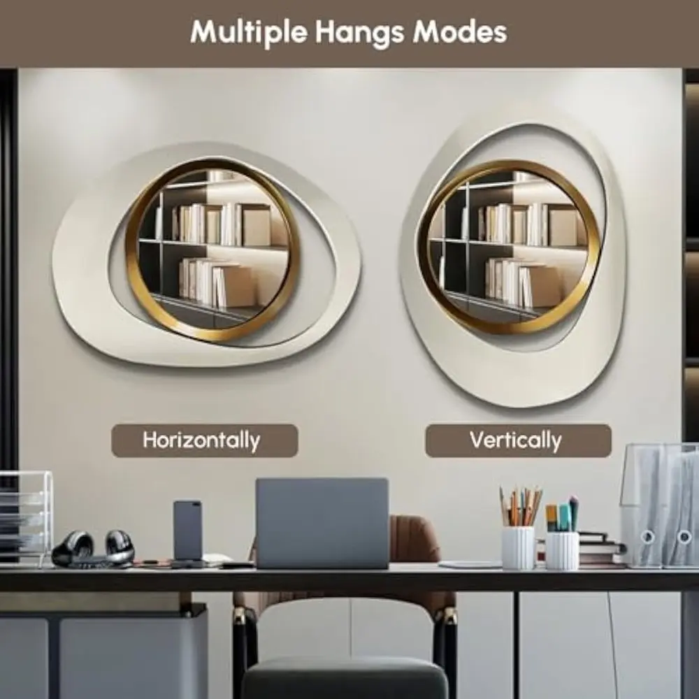 Geometry Decorative Wall Mirror Modern 23.6" Large Irregular Wall Mirror Decor Abstract Mirror for Living Room, Bedroom, Dining