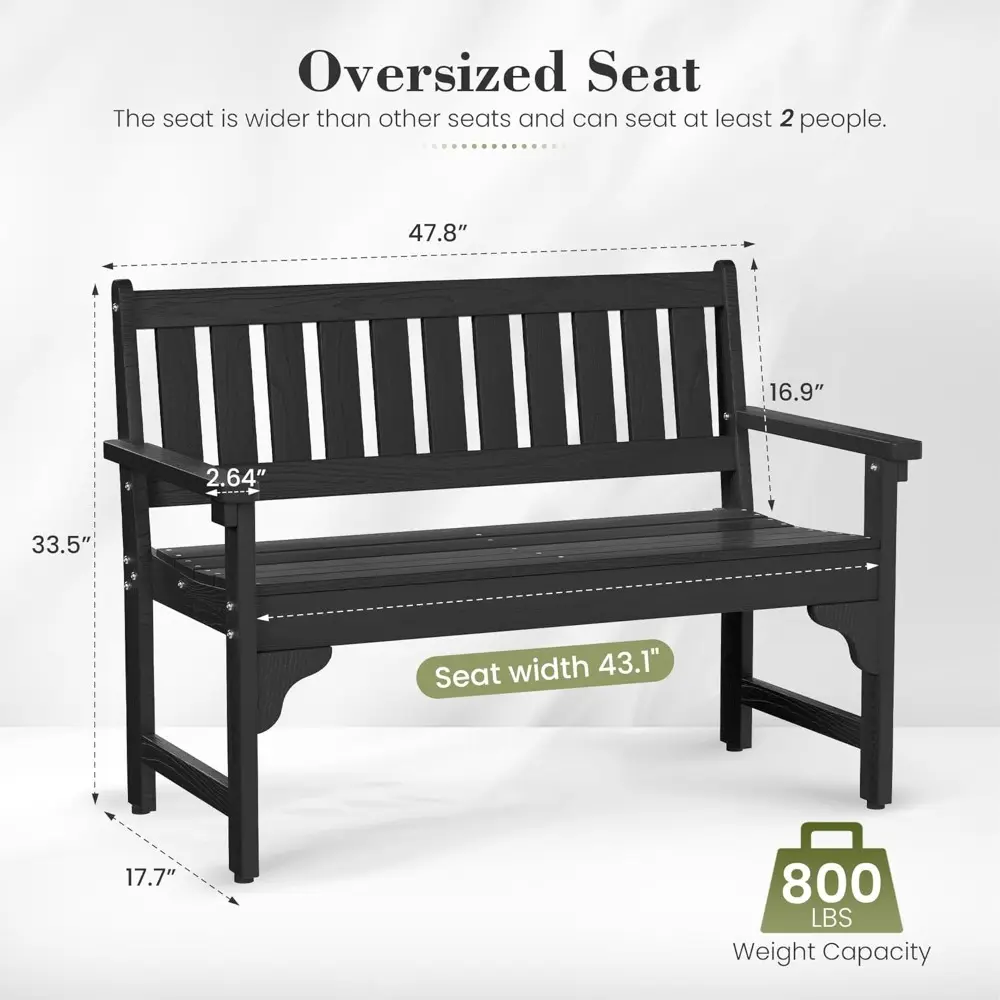 Outdoor Bench, 2-Person Garden Bench Load up to 800 Lbs, Outdoor Benches Weatherproof Won't Rot and Fade for Park, Patio and Po