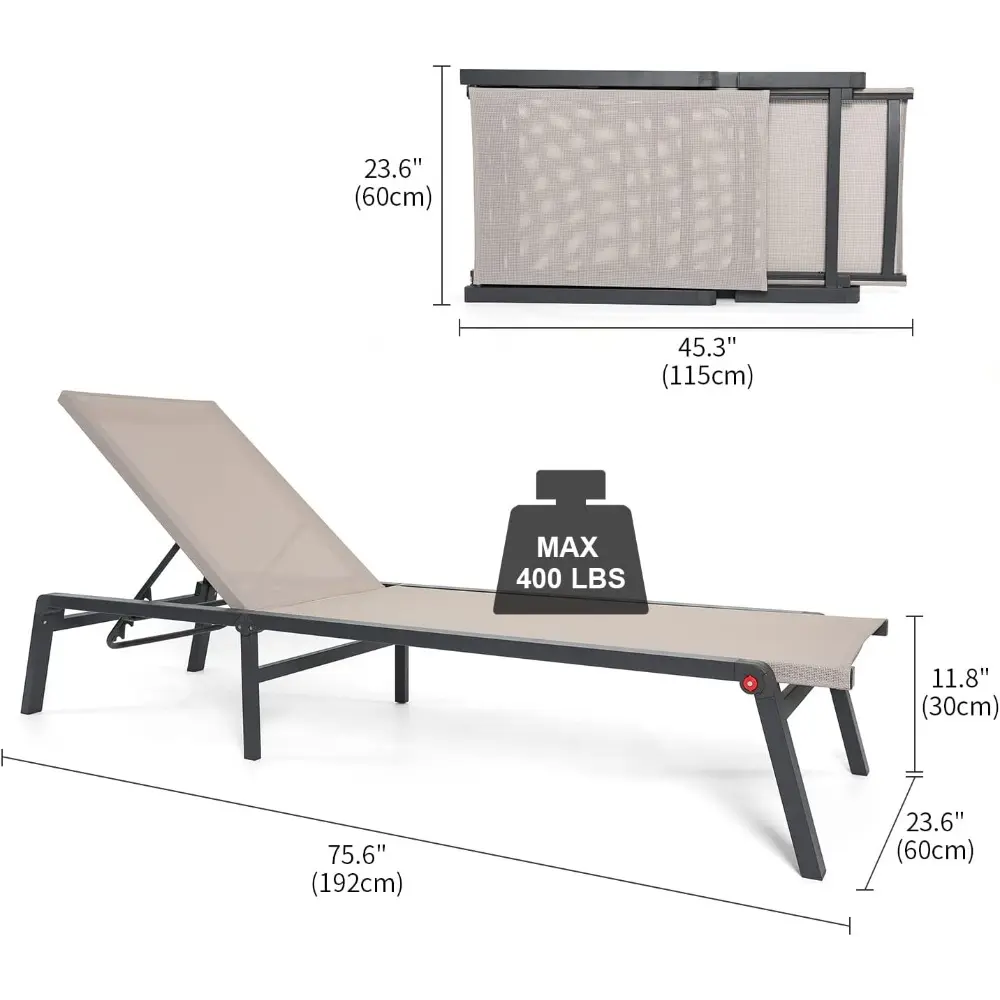 Chaise Lounge Outdoor, Aluminum Outdoor Chaise Lounge Set of 2 Assemble-Free, Patio Lounger Poolside Lay Flat Sunbathing Adjusta