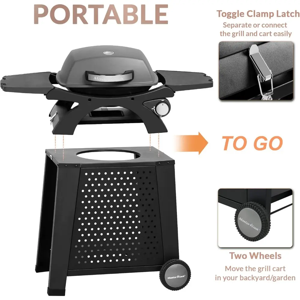 Propane Gas Grill, Portable Tabletop Barbecue Grill with Cart for Patio, Camping, Travel