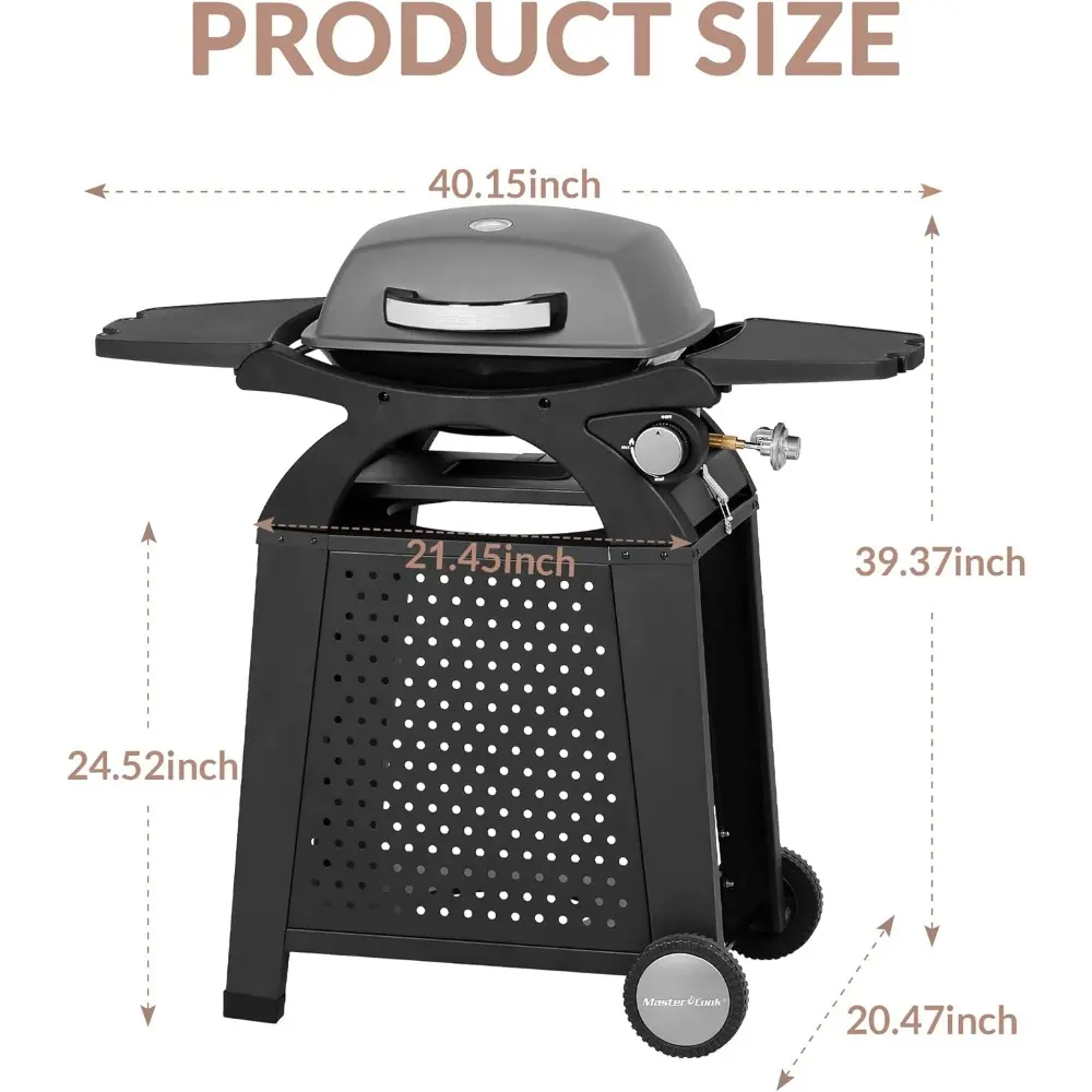 Propane Gas Grill, Portable Tabletop Barbecue Grill with Cart for Patio, Camping, Travel
