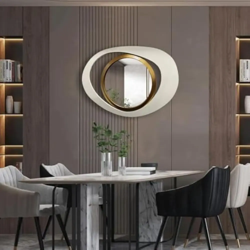 Geometry Decorative Wall Mirror Modern 23.6" Large Irregular Wall Mirror Decor Abstract Mirror for Living Room, Bedroom, Dining