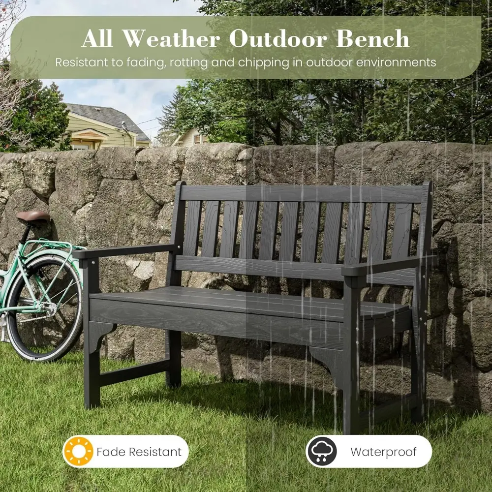 Outdoor Bench, 2-Person Garden Bench Load up to 800 Lbs, Outdoor Benches Weatherproof Won't Rot and Fade for Park, Patio and Po