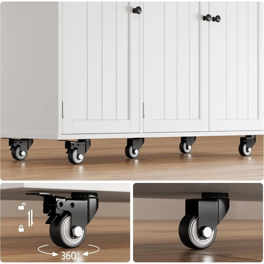 Kitchen Island with Storage, Island Table for Kitchen with Drop Leaf, 5 Wheels, Interal Storage Rack, a Drawer, Spicy Rack and