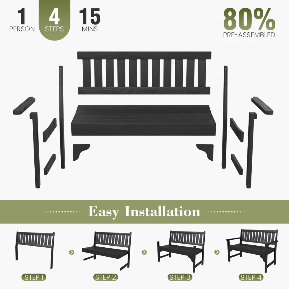 Outdoor Bench, 2-Person Garden Bench Load up to 800 Lbs, Outdoor Benches Weatherproof Won't Rot and Fade for Park, Patio and Po