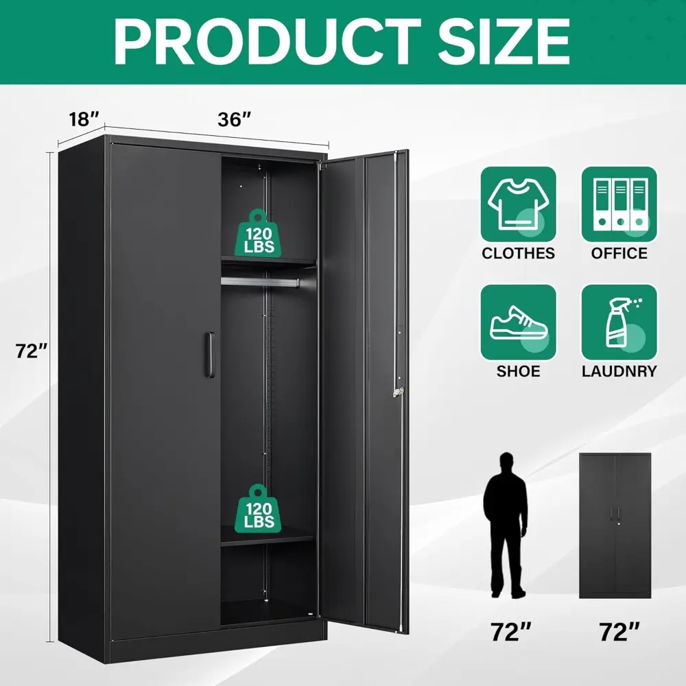 Metal Wardrobe Cabinets with Lock,Clothing Locker 72" X 36" X 18" Storage Cabinets for Home Room,Fire Department, School, Emplo