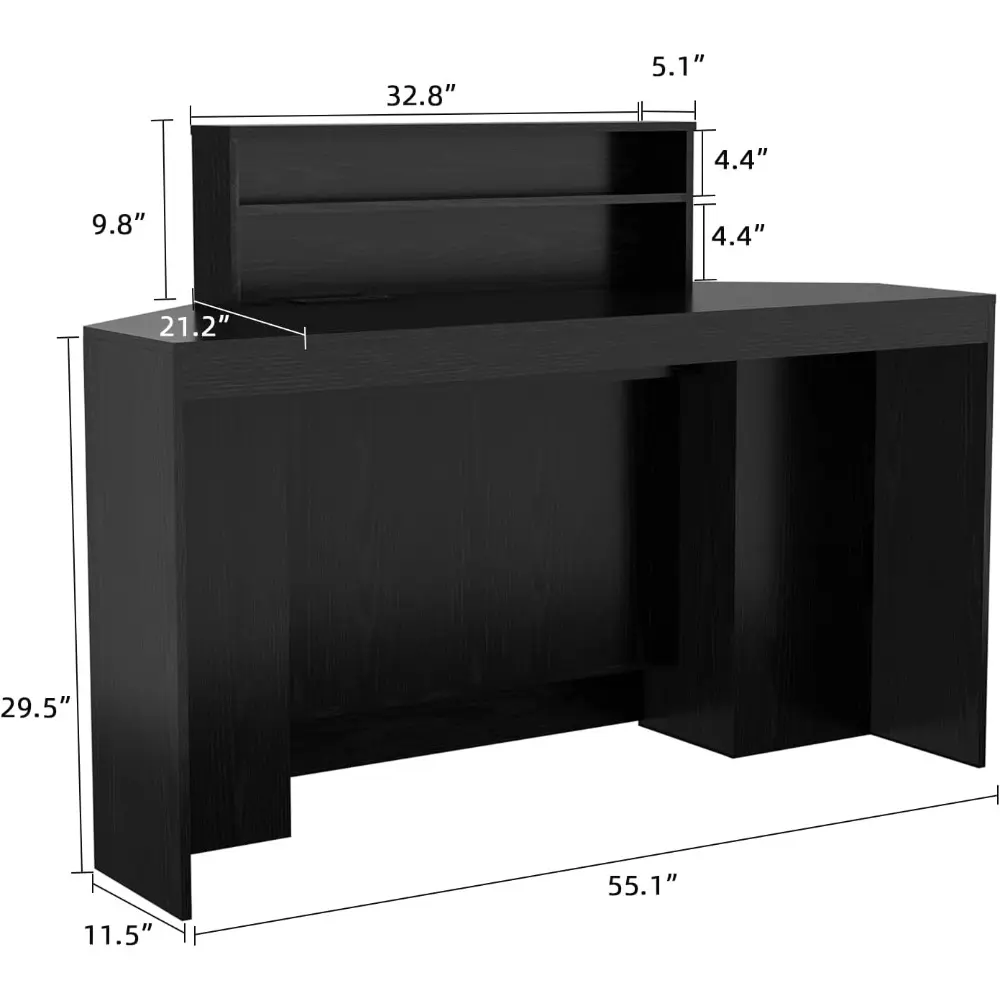 39.3" H Modern Reception Desk with LED Lighting, Office Counter with Display Cabinet, Secretary Desk with Power Outlets – Front