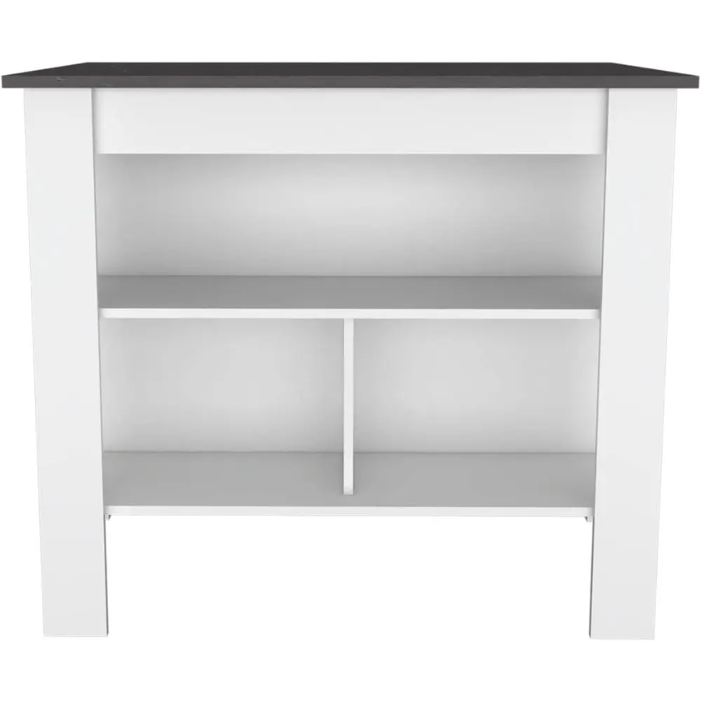 Brooklyn Kitchen Island, White, Surface Color Onix, with Three Uncovered Shelves. for Kitchen Room