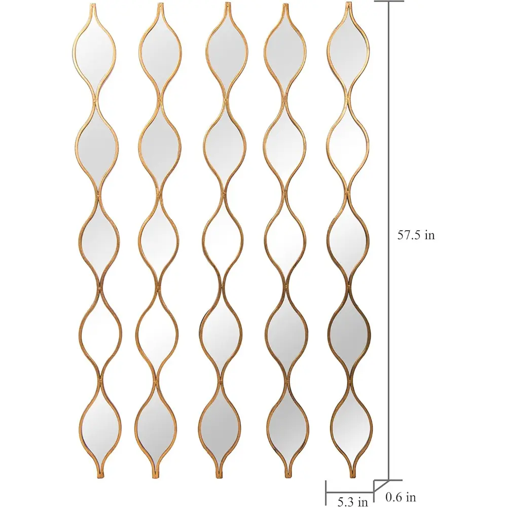 Tear Drop Mirror Wall Decor Set of 5, Gold Living Room Mirror Sets, Decorative Long Skinny Mirrors for Wall